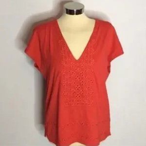 J. Crew embroidered eyelet v neck shirt